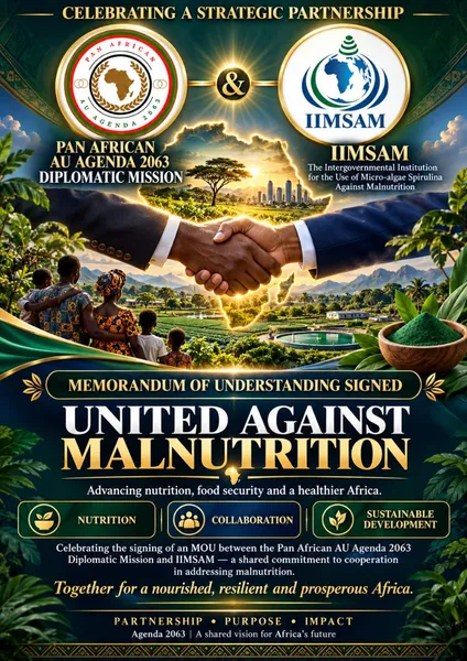 United Against Malnutrition — supplied campaign artwork. Dates and announcements are reproduced as shown in the original.