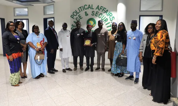 Group photograph from the delegation’s engagement with Amb. Bankole Adeoye, Commissioner for Political Affairs, Peace and Security of the African Union Commission.